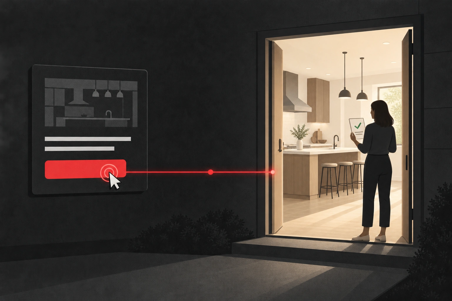 Animated path from a homeowner click to a home-service inquiry