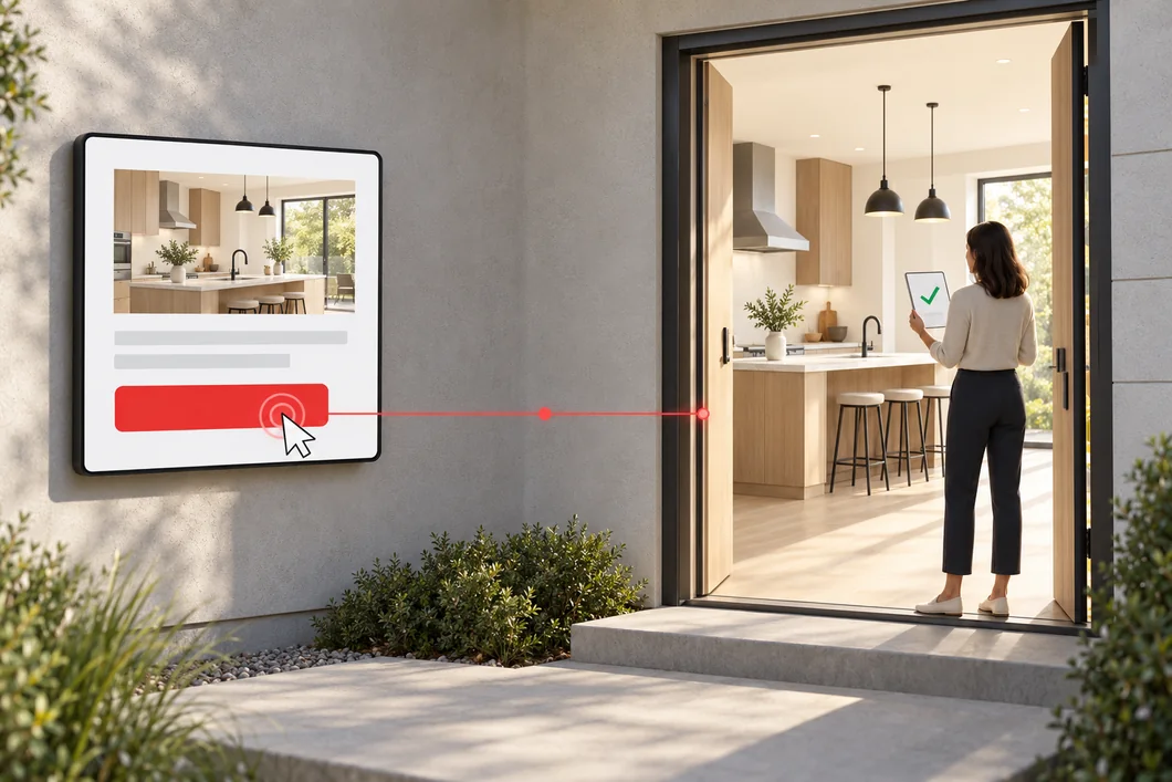 Animated path from a homeowner click to an HVAC inquiry
